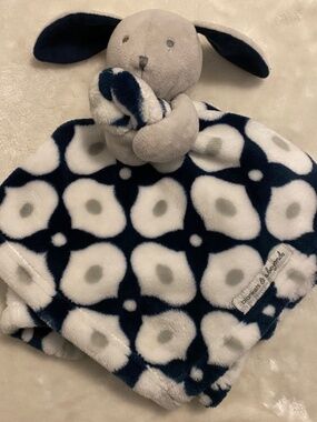 Blankets & Beyond Bunny Rabbit Blue White Grey Plush Baby Security Blanket Lovey